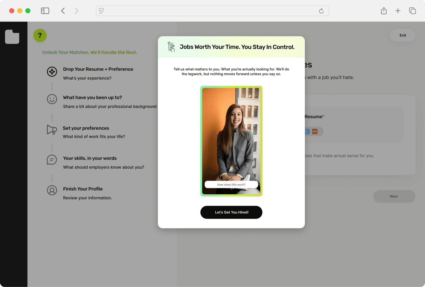 Job Marketplace onboarding intro modal from the case study
